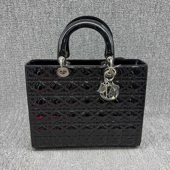 DIOR Lady Dior Large Black Patent Leather Satchel Bag fbcco1275-102225 - Picture 2 of 16